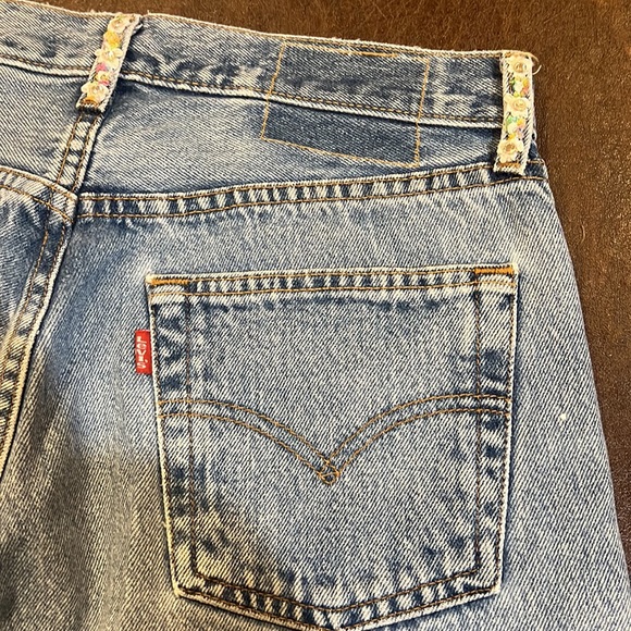 Vintage 501 Mens Levis cropped embellished with authentic swarovski crystals - Picture 8 of 12